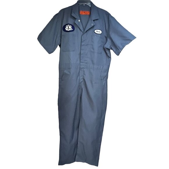Red Kap Mens Blue Work Uniform Cargo Mechanic Zip Up Coveralls 44 REG Pockets - Picture 1 of 7